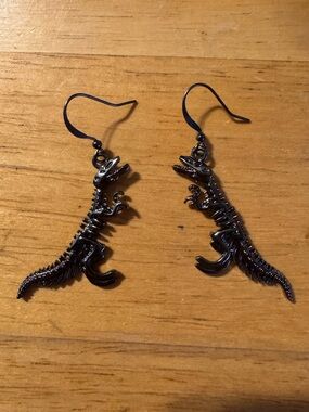 Dark Metal Dinosaur Dangle Earrings